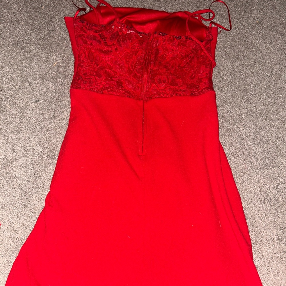 Red Ruched Mini Sundress Spaghetti Strap - Picture 2 of 2
